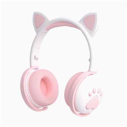 Kiddies Cute Cat Ear Paw LED Light Wireless Headsets - White_0