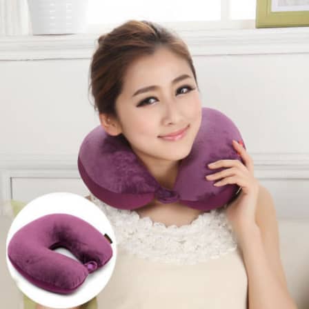 3-In 1 Travel Selection EAR Piece, Eye Cover And Blow Up Neck Support Pillow - Purple_0