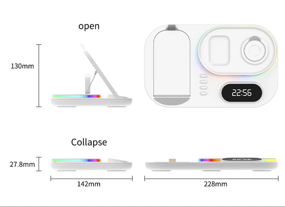 3in1 30W Wireless Charger with Clock, Fast Charging RGB Atmosphere Light - White_2