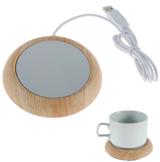 Wood Grain USB Mug Warmer – Stylish Heated Coaster for Your Drinks