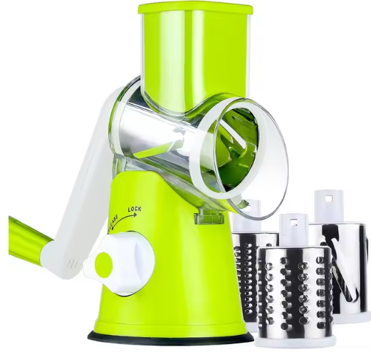 Tabletop Drum Grater Shredder with 3 Stainless Steel Rotary Blades