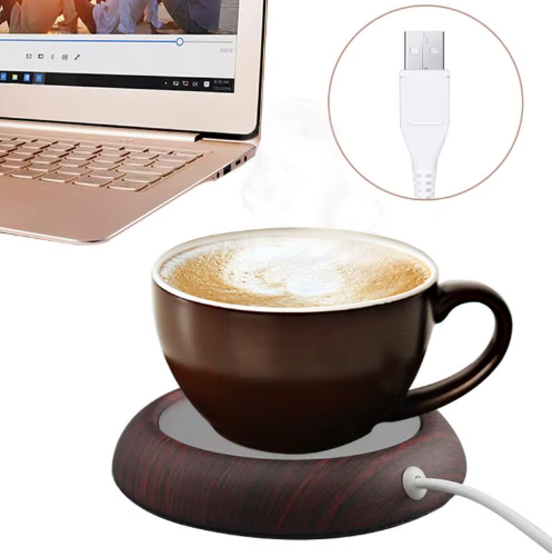 Wood Grain USB Cup Warmer – Stylish Mug Mat Heater & Coaster